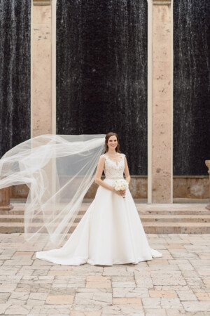 Christina Scanlan Bridal Session at The Bell Tower on 34th, showcasing a stunning bridal look with a flowing veil